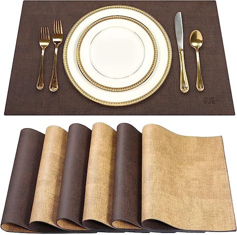 SUEH DESIGN Leather Placemats Set of 6 Reversible Table Mats Heat Resistant Waterproof No-Slip Place Mats for Dining Table Kitchen Parties Indoor Dining Table, Leather Placemats, Indoor Dining, Linen Textile, Place Mats, Yellow Fabric, Linen Placemats, Classic Leather, Table Mats