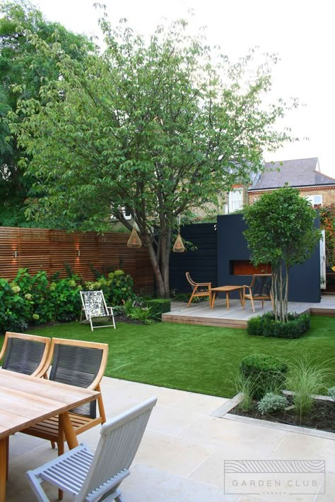 Garden Design Small Space, Green Fence Garden, Small Rectangle Garden Ideas, Modern Small Garden, Sanctuary Garden, Moderne Have, Box Hedging, Garden Grass, Contemporary Garden Design