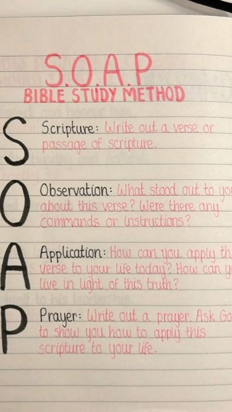 Bible Notes Ideas, Soap Method Bible Study, Bible Study Soap, Bible Verse Notebook, Devotional Journal Ideas, Easy Bible Study, Soap Bible Study Method, Bible Study Plan, Bible Tips