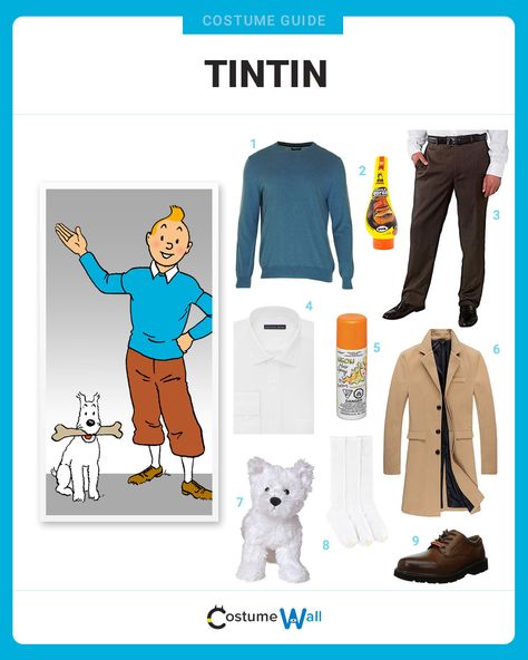 The best costume guide for dressing up like Tintin, the investigative reporting hero appearing in The Adventures of Tintin comics. Tintin Halloween Costume, Tintin Costume, Costume Guide, Fancy Dress Diy, The Adventures Of Tintin Fanart, Thomson And Thompson Tintin, The Adventures Of Tintin Movie, Tintin Book Cover, Comic Costume