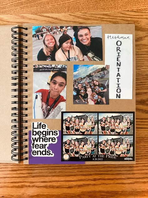 Freshman Year Scrapbook Ideas Cover, Life Orientation Cover Page, Scrapbook Ideas Freshman Year, Freshmen Year Scrapbook Ideas, Freshman Year Memory Book, College Memories Scrapbook, Freshman Scrapbook Cover, Freshman Year Scrapbook, High School Scrapbook Ideas Freshman