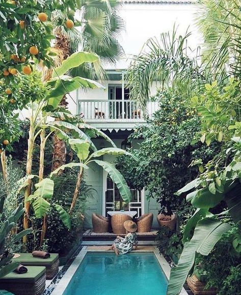 Riads In Marrakech, Indoor Pool Design, Lavish Lifestyle, Tropical Backyard, Cozy Backyard, Small Pool Design, Outdoor Paradise, Natural Swimming Pool, Casa Exterior