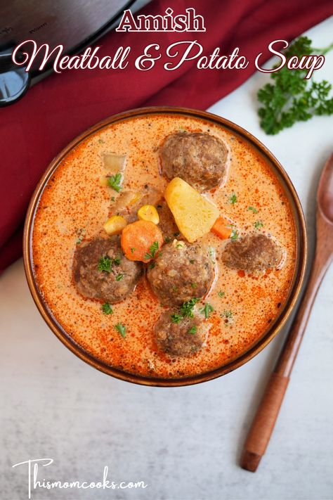 Patato Soup, Meatball Potato, Potato Soup Crockpot, Stovetop Soup, Italian Meatball Soup, Meatball Soup Recipes, Mennonite Recipes, Soup Crockpot, The Best Soup