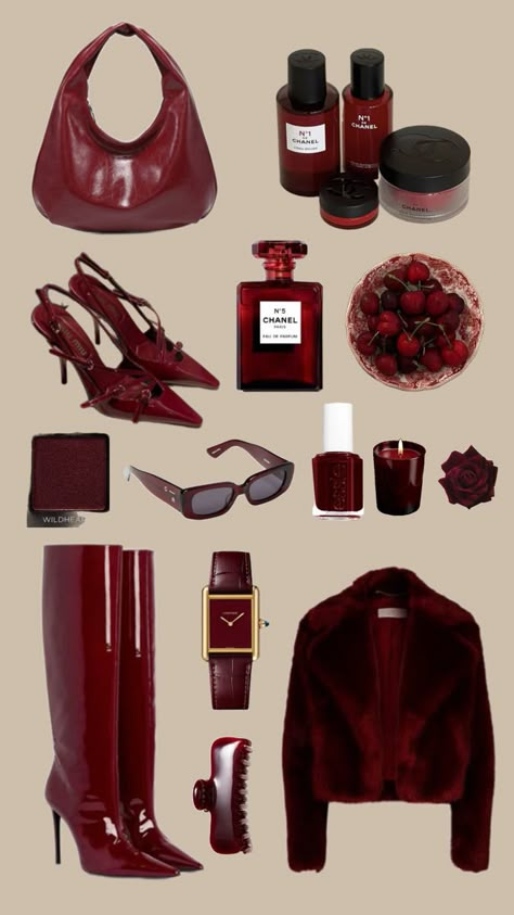 Red Luxury Aesthetic Outfits, Wine Red Outfit Aesthetic, Cherry Fashion Aesthetic, Cherry Red Style, Cherry Aesthetic Outfits, Cherry Aesthetics Outfit, Wine Red Skirt Outfit, Dark Red Clothes Aesthetic, Cherry Red Aesthetic Outfit