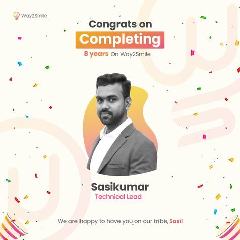 It is a blessing to have an employee like you, #SasiKumar! For the last 8 years, we've watched you grow professionally and deliver exceptional results. We are so proud of you and your unparalleled contribution to the company. We wish you the most success on your work anniversary and look forward to celebrating many more with you. #WorkAnniversary #Way2Smile Happy Work Anniversary, Company Anniversary, Work Anniversary, So Proud Of You, Birthday Poster, Graphic Design Ideas, Proud Of You, So Proud, A Blessing