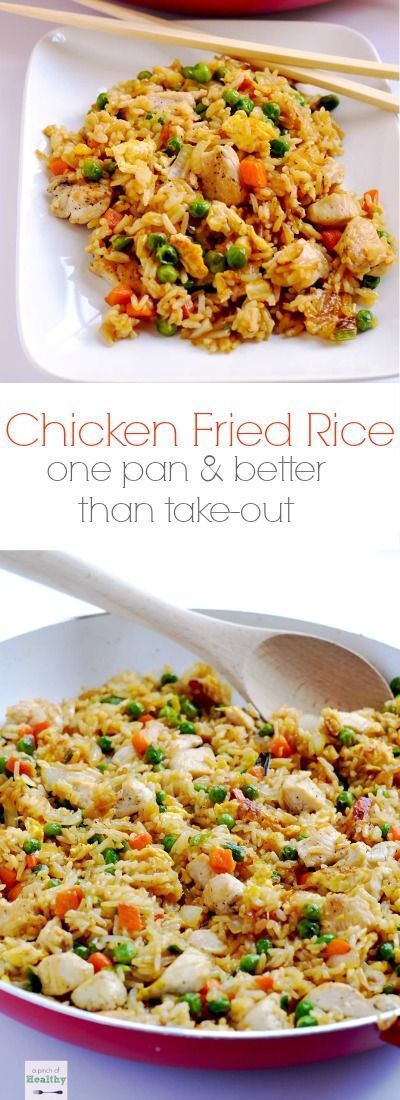 Skip the take-out and make this easy chicken fried rice at home. It’s a simple weeknight dinner that’s so budget friendly, and it’s a real crowd-pleaser! | APinchOfHealthy.com Easy Chicken Fried Rice, Fried Rice At Home, Chicken Fried Rice Easy, Better Than Takeout, Arroz Frito, Awesome Recipes, Chicken Fried Rice, Chicken Fried, One Pan