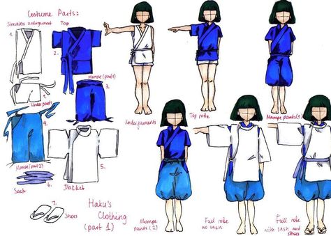 Haku's Costume by rynarts on DeviantArt Chihiro Cosplay, Spirit Costume, Work Out But, Personajes Studio Ghibli, Japanese Traditional Clothing, Chihiro Y Haku, Anime Halloween, Cosplay Tutorial, Cosplay Diy