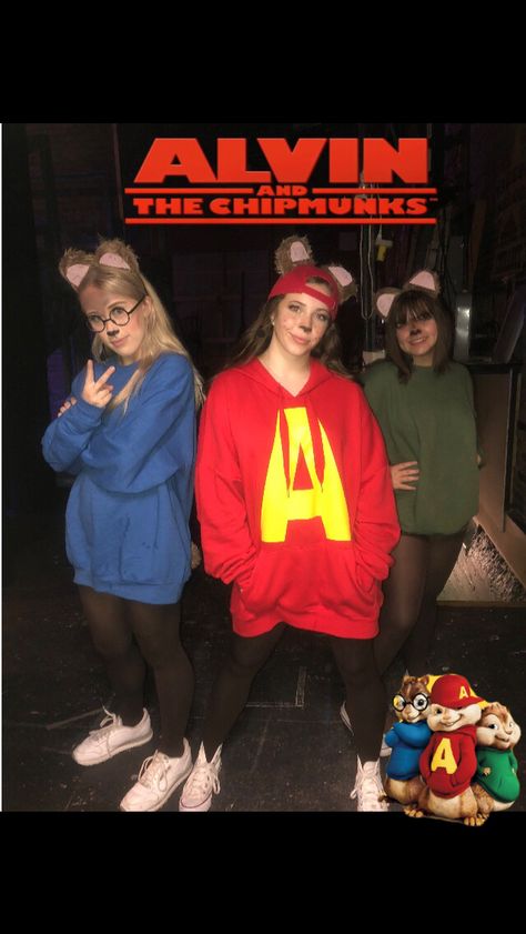 Halloween Trio Costumes, Alvin And Chipmunks, Costumes For Three People, The Chipmunks Costume, Alvin And The Chipmunks Costume, Chipmunks Costume, Two Person Halloween Costumes, Halloween Constumes, Halloween Trio