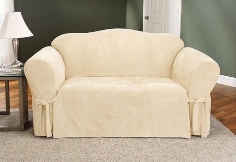 Soft Suede Lightweight One Piece Sofa Slipcover Sure Fit Slipcovers, How To Make Sofa, Cream Couch, Suede Sofa, Suede Box, Loveseat Covers, Loveseat Slipcovers, Sofa Slipcover, Box Cushion