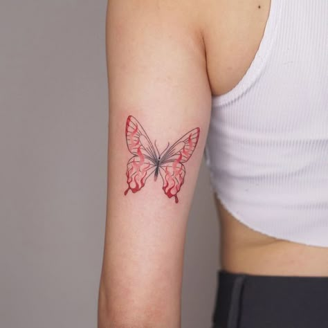 Butterfly And Fire Tattoo, Butterfly With Fire Tattoo, Butterfly Flame Tattoo, Burning Butterfly Tattoo, Fire Butterfly Tattoo, Butterfly On Fire Tattoo, Butterfly On Fire, Fineline Butterfly, On Fire Tattoo