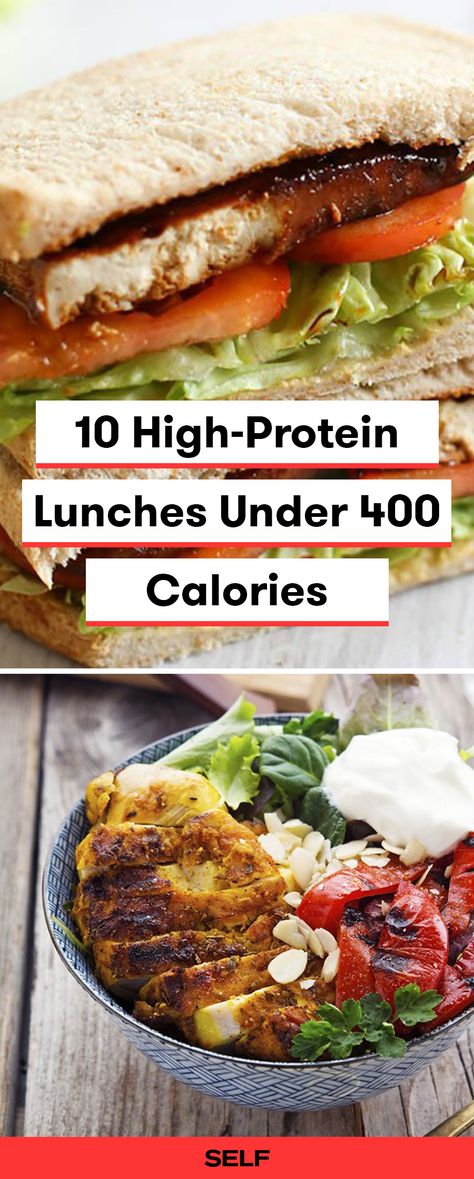 These low-calorie lunches are perfect for meal prep each week! There are vegan and vegetarian options too! These 10 tried and true lunchtime faves, from black bean quesadillas to tofu "BLTs," bring the protein AND pack a ton of flavor. Plus, they're all under 400 calories. Try them out. High Protein Meal Prep Under 400 Calories, Under 200 Calorie Lunch, Lunches Under 400 Cal, Low Cal Lunchbox Ideas, Healthy Low Cal High Protein Lunch, High Protein Meals Under 400 Calories, 400 Calorie Lunches For Work, High Protein 400 Calorie Meals, 400 Calorie Lunch Meal Prep