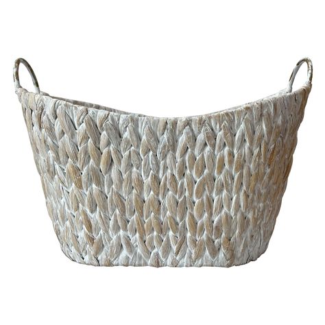 "Find the Large Whitewashed Basket with Handles by Ashland® at Michaels. Fill this basket with beautiful spring flowers, faux fruit, or small towels. Fill this basket with beautiful spring flowers, faux fruit, or small towels. Place it on your coffee table for a decorative touch or use it as a storage basket and keep it neatly tucked away in your bathroom or linen closet. Details: Whitewashed tan 19.75\" x 12\" x 14\" (50.16cm x 30.48cm x 35.56cm) overall size Water hyacinth and iron For indoor Spring Baskets, Beautiful Spring Flowers, Small Towel, Water Hyacinth, Linen Closet, Storage Basket, White Wash, Storage Baskets, Spring Flowers