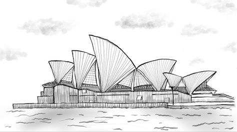 Freehand Sketch Sydney Opera House Sketch, Sydney Opera House Tattoo, Sydney Opera House Drawing, House Doodle, House Cartoon, House Sketch, Drawing Quotes, Home Tattoo, House Drawing