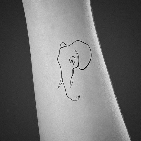 Elephant Line Tattoo, Tattoo Designs Minimal, Elephant Outline Tattoo, Fine Line Elephant, Line Elephant Tattoo, Fine Line Elephant Tattoo, Outline Tattoo Design, Outline Elephant, Elephant Line Drawing