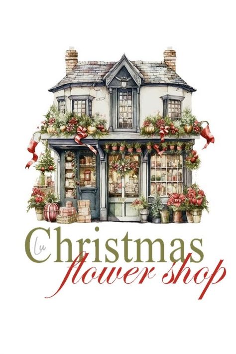 Office Christmas Decor, Office Christmas Decorations, Office Christmas, Winter Fun, Christmas Village, Store Fronts, Flower Shop, Florist, Christmas Decor