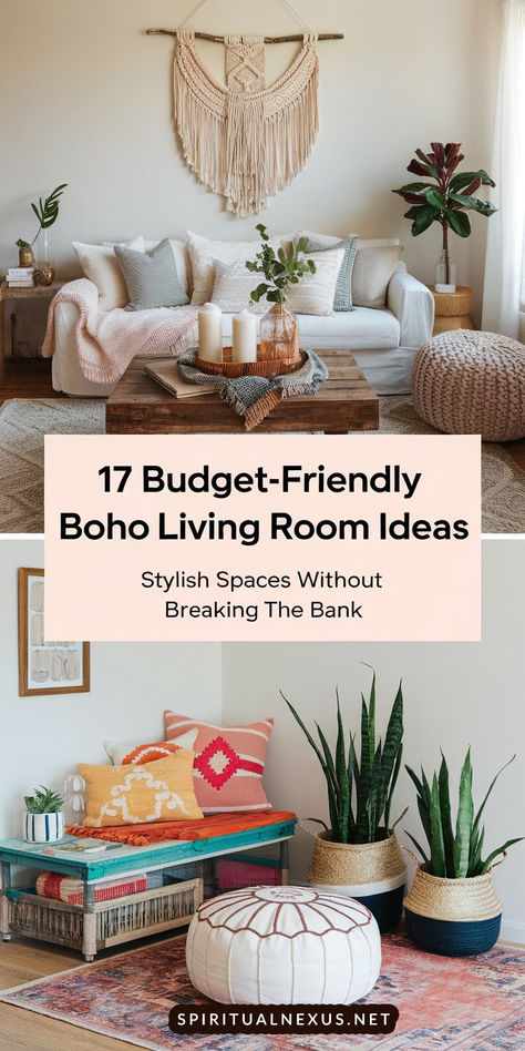 Discover 17 budget-friendly Boho living room ideas that are perfect for creating a cozy, stylish space without breaking the bank. Affordable style meets bohemian charm! #BohoStyle #BudgetFriendlyHome #LivingRoomIdeas Boho Decor On A Budget, Boho Livingroom Ideas, Small Boho Living Room Ideas, Boho Living Room On A Budget, Boho Chic Apartment, Boho Chic Living Room Ideas, Apartment Decorating Boho, Boho Style Living Room, Boho Couch