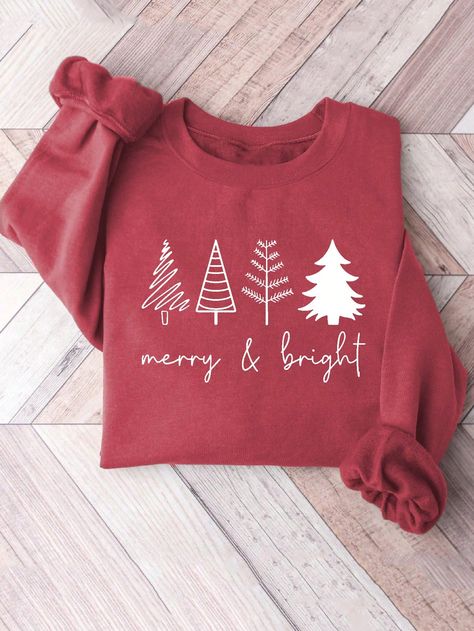 Merry Christmas & Bright Christmas Tree Sweatshirts, Christmas Sweaters, Holiday Jumpers, Women's Holiday Sweatshirts, Christmas Shirts, Winter Shirts Redwood Casual  Long Sleeve Fabric Christmas,Letter,Plants Pullovers Slight Stretch  Women Clothing, size features are:Bust: ,Length: ,Sleeve Length: Diy Christmas Sweater Cricut, Diy Christmas Crewneck, Christmas Graphic Sweatshirt, Christmas Sweatshirts Diy, Crewneck Designs, Christmas Sweatshirt Ideas, Holiday Sweatshirts, Bright Christmas Tree, Christmas Vinyl