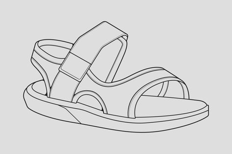 strap sandals outline drawing vector, strap sandals in a sketch style, trainers template outline, vector Illustration. Niharika Jain, Make Your Own Shoes, Dad Sandals, Shoe Sketches, Men Footwear, Man Illustration, Outline Drawing, Drawing Vector, Boys Sandals