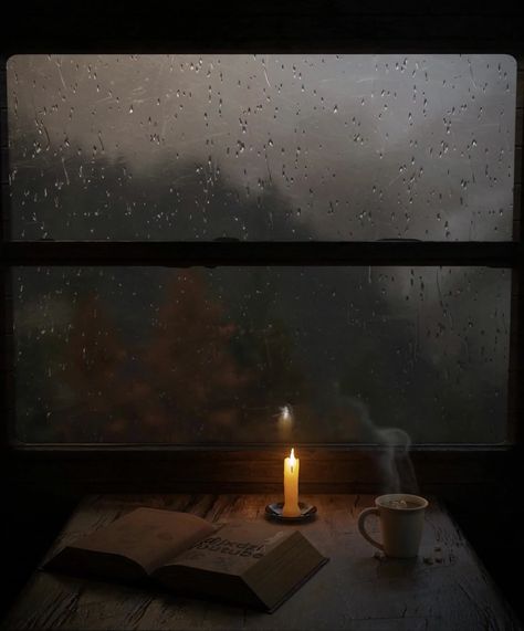 Reading In The Rain, Surreal Architecture, Rain Candle, Hygge Autumn, Realistic Background, Rainy Window, Photo Realism, Rain Window, Rainy Day Aesthetic