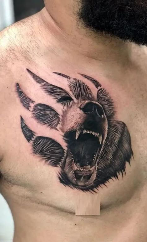 Grizzly bear tattoos are captivating and powerful designs that are growing in popularity. These tattoos can be much more than just an artistic statement; Bear Paw Tattoo For Men, Bear Print Tattoo, Back Shoulder Tattoo Men, Shoulder Tattoo Men Ideas, Tattoos For Chest, Shoulder Tattoo For Men, Men Shoulder Tattoo, Shoulder Tattoos For Men, Bear Claw Tattoo