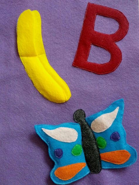 Letter B quiet book page for kids Free Quiet Book Patterns, B Is For Banana, Abc Quiet Book, Quiet Book Ideas, Felt Products, How To Make Letters, Felt Monster, Alphabet Books, Fun Educational Activities