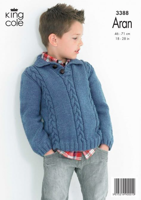 Easy to Follow Cabled Sweaters Knitted in Comfort Aran Knitting Patterns - King Cole Football Buttons, Kids Sweater Pattern, Boys Knitting Patterns Free, Cable Knit Sweater Pattern, Aran Knit, Knitting Patterns Boys, Aran Knitting Patterns, Kids Knitting Patterns, Baby Boy Knitting Patterns