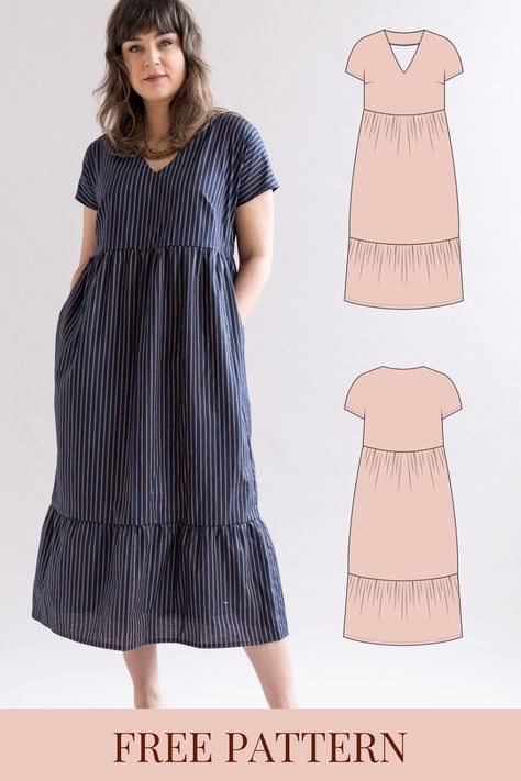 Free Sewing Pattern - Benning Tiered Dress Diy Dress No Pattern, House Dress Pattern, Tiered Dress Pattern, Sewing Clothes Ideas, Sewing Summer Dresses, Unique Sewing Patterns, Free Printable Sewing Patterns, Dress Sewing Patterns Free, Simple Dress Pattern