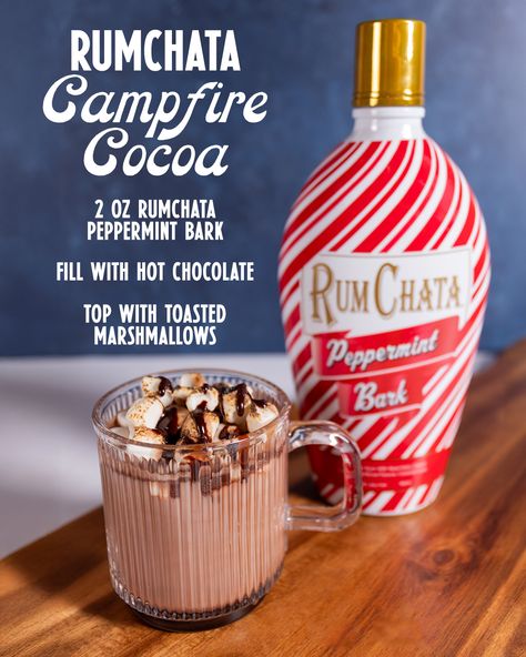 For a delicious twist on hot chocolate, add a splash of RumChata Peppermint Bark and toasted marshmallows on top. It’s creamy, it’s chocolatey, it’s full of holiday spirit. Rumchata Recipes Christmas, Rumchata Peppermint Drinks, Boozy Peppermint Hot Chocolate, Rumchata Peppermint Bark Drinks, Rumchata Christmas Drinks, Rum Chata Hot Chocolate, Rum Chata Drinks, Alcoholic Hot Chocolate, Rumchata Recipes