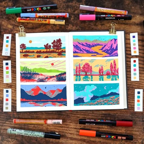 Posca Pens, Posca Marker, Posca Art, Modern Landscape, Gouache Art, Arte Sketchbook, Marker Drawing, Paint Marker, Sketchbook Inspiration