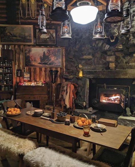 Old Cabin Interior, Old School Room, Old School Design, Cabin Rustic, Lantern Chandelier, Cabin Interiors, Cabin Living, Tiny House Cabin, Cabins And Cottages