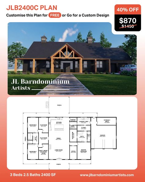 Barndominium Plans - JL Barndominium Artists Barndo House, Metal Building House Plans, Barndominium Plans, Barndominium Floor Plans, Safe Room, Flex Room, Metal Building Homes, Dream Living, Pole Barn