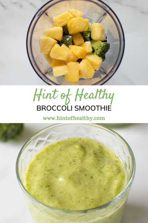 This easy, healthy broccoli smoothie with pineapple and banana is creamy, refreshing and delicious. Perfect as a light breakfast or snack. #smoothie #broccoli #rawbroccolirecipe #vegansmoothie #healthybreakfast #greensmoothie #summerbeverage #dairyfree #glutenfree #lowcalorie Dessert Shakes, Smoothie Flat Belly, Broccoli Smoothie Recipes, Smoothie With Pineapple, Broccoli Smoothie, Biggest Loser Recipes, Chia Puddings, Green Juice Smoothie, Freezer Smoothies