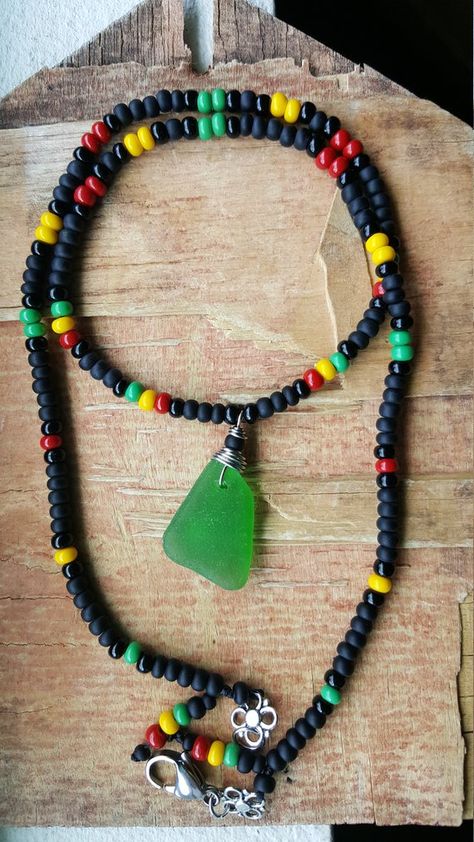 Rasta Jewelry, Sea Glass Jewelry Earrings, Beads Waist, Necklace Casual, Casual Necklaces, Green Ocean, Aloha Hawaii, Sea Glass Pendant, Waist Beads