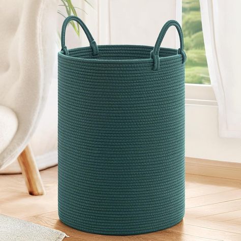 Amazon.com: INDRESSME Large Laundry Basket Hamper for Clothes, Woven Rope Storage Basket Baby Hamper for Nursery, Blanket Basket Living Room, Tall Basket Toys Storage Toys Bin, 19.7 x 13.8 inches, Green : Home & Kitchen Modern Laundry Hamper, Blanket Storage In Living Room, Nursery Laundry Basket, Laundry Basket Storage Ideas, Living Room Blanket Storage, Cute Hamper, Kids Laundry Basket, Basket Living Room, Cloth Basket