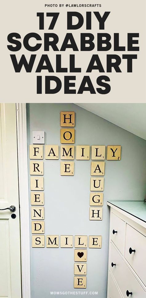 Scrabble Tiles Wall Decor, Scrabble Gallery Wall Ideas, Diy Crossword Wall Art, Wall Scrabble Tiles Home Decor, Large Scrabble Tiles Wall Decor, Crossword Family Names Scrabble Wall, Family Scrabble Wall Art Diy, Family Name Scrabble Wall Art, Scrabble Letter Wall Decor