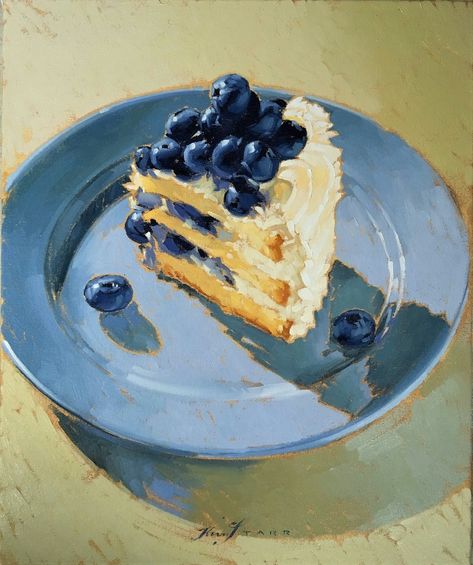 Food Art Painting, Foodie Art, Food Artwork, Spotify Playlists, Food Painting, Oil Pastel Art, A Piece Of Cake, Blueberry Cake, Piece Of Cake