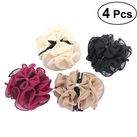 Frcolor 4 Women's Hair Clip Beautiful Korean Chiffon Rose Bow Hair Claw Clip Gorgeous Hair Accessory ** Click image for more details. Korean Hair Bow, Ruffle Flower, Korean Hair, Chiffon Flowers, Handmade Hair Accessories, Rose Hair, Hair Scrunchies, Headband Styles, Chiffon Ruffle