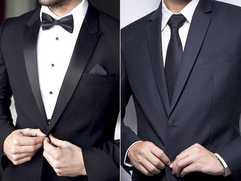 Tuxedo vs Suit: What is the Difference? | TheKnot.com Tux Vs Suit Wedding, Tux Vs Suit, Suit Vs Tuxedo, Modern Tuxedo, Suits Groom, Dapper Suits, Classic Tuxedo, Costume Noir, Groom Tuxedo