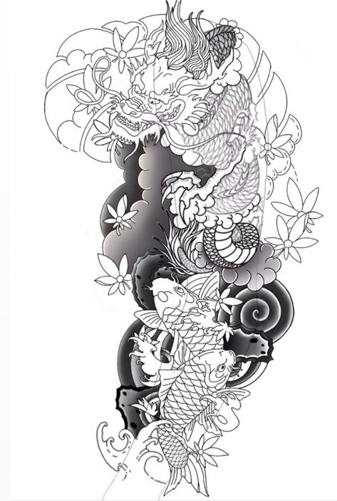 Koi And Dragon Tattoo Sleeve, Koi Fish To Dragon Tattoo, Japanese Dragon And Koi Fish Tattoo, Koi To Dragon Tattoo, Dragon And Koi Tattoo, Koi Fish Dragon Tattoo, Koi Fish And Dragon Tattoo, Koi And Dragon Tattoo, Dragon And Koi Fish Tattoo