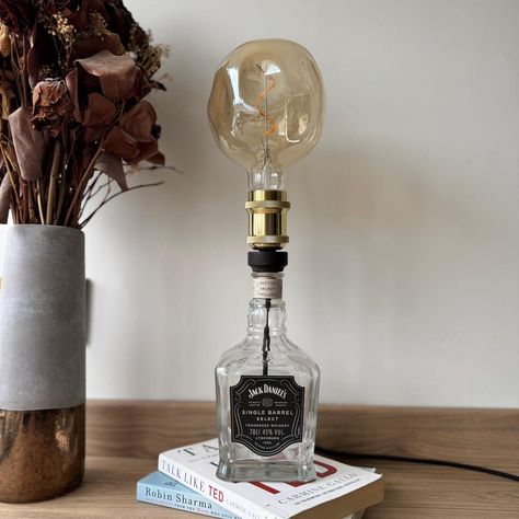 Jack Daniels Whiskey Bottle Lamp - Vintage Bottle Light, Unique Bottle, Whiskey Whisky Lights, Unusual Gift, Whisky Gift Whiskey Bottle Lamp, Bottle Lamps, Tequila Bottle, Tequila Bottles, Shelf Desk, Gin Bottles, Bottle Lamp, Unusual Gift, Jack Daniels Whiskey