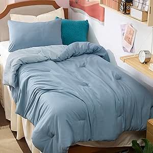 Bedsure Twin XL Comforter Set, Reversible Blue Soft Prewashed Bed Comforter for All Seasons, 2 Pieces Dorm Bedding Sets, 1 Lightweight Comforter (68"x90") and 1 Pillowcase (20"x26") Comforter Sets Twin, Brand Mission, Bedding Comforter Sets, Dorm Bedding Sets, Pillow Case Mattress, Fluffy Comforter, Blue Comforter, Bed Comforter, Twin Xl Comforter