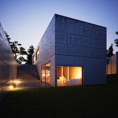 Ando Koshino House suggested by @James Barnes Galpin Tadao Ando House, Living Exterior, Ando Architecture, Koshino House, Cement House, Hyogo Japan, Incredible Architecture, Modern Villas, James Barnes