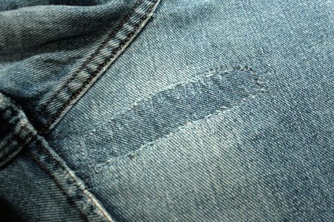 The DIY Tailor: An Easy Way to Fix Holes in Your Jeans and Other Garments | Man Made DIY | Crafts for Men Fix Holes In Jeans, Mending Jeans, Holes In Jeans, How To Patch Jeans, Thigh Rub, Patch Hole, Repair Jeans, Denim Repair, Patch Jeans