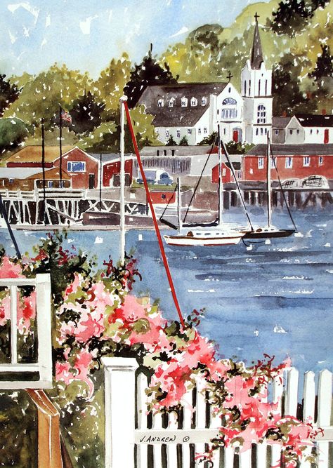 Nantucket Watercolor, Boothbay Harbor Maine, Maine Summer, Summer Portrait, Boothbay Harbor, Cardboard Gift Boxes, Watercolor Prints, 5x7 Print, Watercolor Portrait