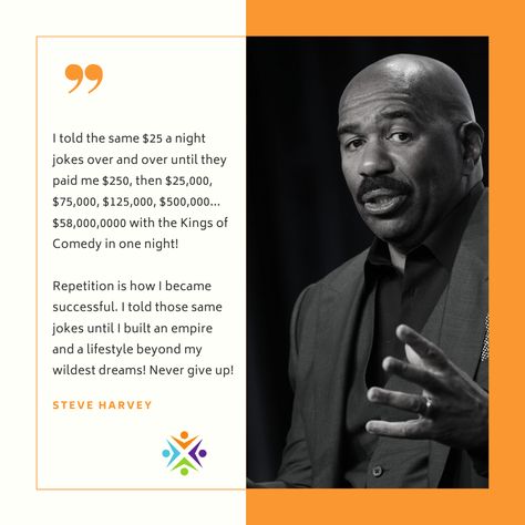 "Repetition is how I became successful" - Steve Harvey  #TipTuesday Steve Harvey 300 List Ideas, Steve Harvey Quotes Success, Harvey Quotes, Steve Harvey Quotes, Goal Journal, Building An Empire, Become A Millionaire, Steve Harvey, How To Become Rich