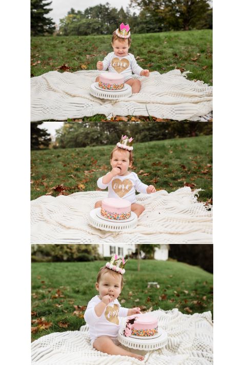 A one year old girl enjoying her cake during her cake smash session, South Shore MA family photographer, Boston family photographer, one year old session, cake smash session, laid back family photos, candid family photos, lifestyle family photos Outdoor One Year Old Photoshoot, Outdoor Cake Smash, Twins 1st Birthdays, 1st Birthday Cake Smash, First Year Photos, Old Family Photos, Cake Smash Photos, Birthday Cake Smash, First Birthday Photos