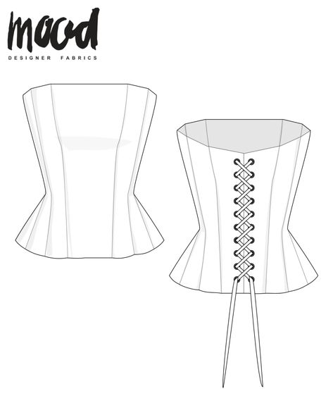 How to Wear This Season's Best Accessory: Corsets - Free Sewing Pattern - Mood Sewciety Mood Fabrics Free Pattern Corset, Free Corset Top Sewing Pattern, Corset Top Diy Free Pattern, Printable Corset Pattern Free, Miniskirt Pattern Free, Mood Fabrics Free Pattern Top, Deep V Dress Pattern, Dress Bodice Pattern Free, Free Sewing Patterns For Women Printable