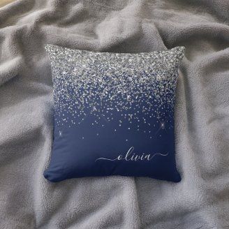 Add some sparkle to your decor with the Silver Navy Blue Glitter Girly Monogram Name Throw Pillow. Personalized with your name or initial, this pillow features a stylish silver and navy blue glitter design, perfect for adding a girly touch to any room. #MonogramPillow #GlitterDesign #SilverNavyBlue #GirlyDecor #PersonalizedStyle #ChicAccent #StylishPillow Pillow Room Ideas, Blue And Pink Living Room, Royal Blue Bedrooms, Blue And Pink Bedroom, Pillows For Kids, Blush Bedroom, Pillows Cute, Initial Pillow, Monogram Throw Pillow