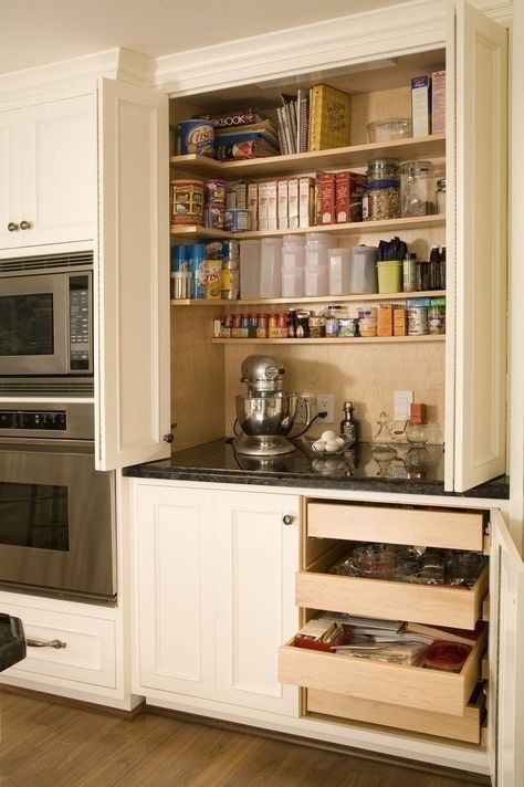 Farmhouse kitchen with baking station Modern Farmhouse Kitchen Cabinets, Baking Center, Baking Station, Refacing Kitchen Cabinets, Small Pantry, Farmhouse Kitchen Cabinets, Kitchen Pantry Design, Kitchen Pantry Cabinets, New Kitchen Cabinets