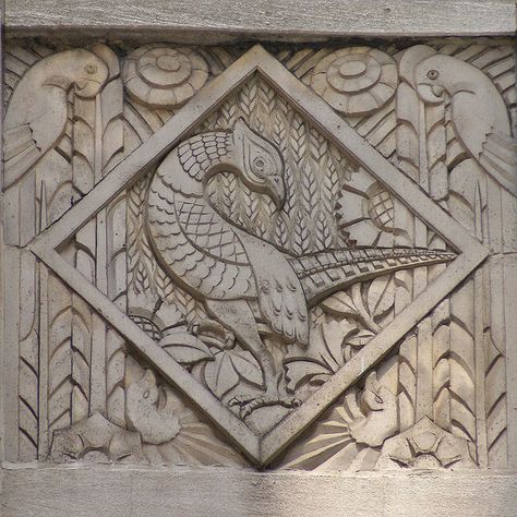 Art Deco Panel, Art Deco Ideas, Art Deco Elements, Deco Panel, Parrots Art, Deco Architecture, Art Deco Sculpture, Tower Building, Art Deco Patterns